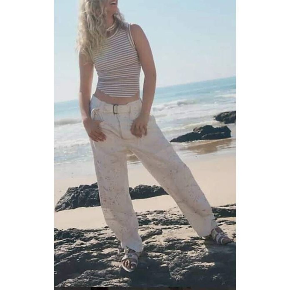 Free People Cream Embroidered Relaxed Waist Joggers